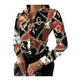 thumbnail image 1 of VISgogo Mujeres Retro Tops, Manga Larga Solapa Cuello Cadena / Floral / Letras / Cuadrado Estampado Primavera Otoño Fiesta Casual Blusa VISgogo moda, 1 of 4