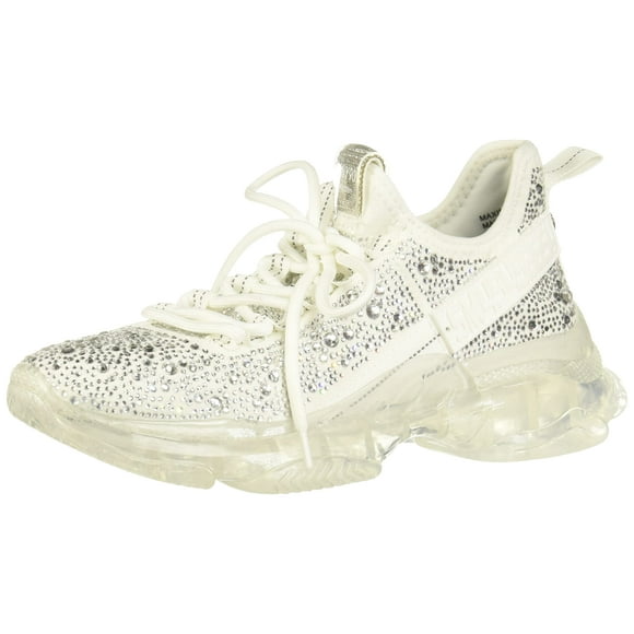 Steve Madden Women's Maxima Sneaker, White Multi Rhinestone, 9