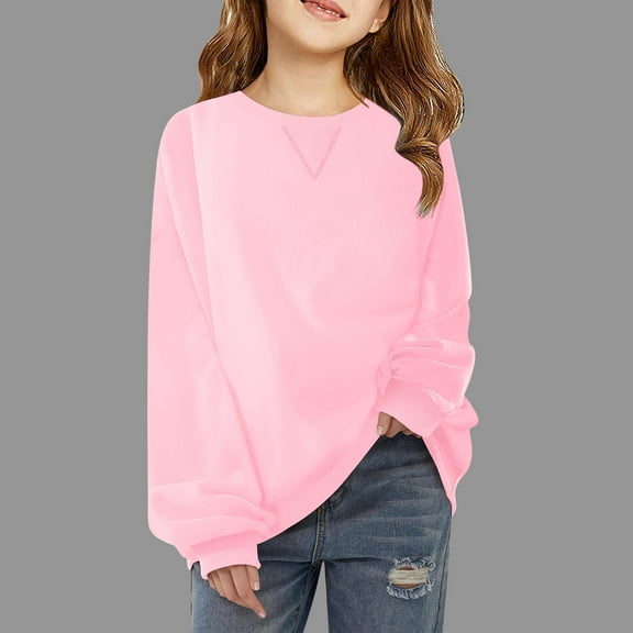 ZOYOEN Girls Trendy Sweatshirt- Casual Long Sleeve Crewneck Pullover Tops Pink Size 8