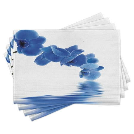 

Blue Placemats Set of 4 Orchid Corsage Composition with Reflection in Water Zen Desgin Bridal Garden Washable Fabric Place Mats for Dining Room Kitchen Table Decor Violet Blue White by Ambesonne