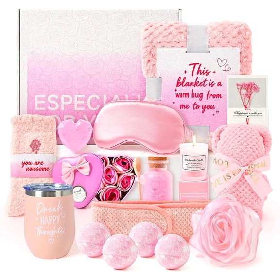 Spa Gifts for Women Self Friend Care Gift Baskets Get Well Soon Presents Pink Rose Unique Care Relaxing Package Basket Christmas Set Valentines Day Gift for Womens Mom Her Sister Wife Grandma