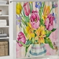 thumbnail image 6 of JEUXUS Home Bathtubs Bathroom Curtain Decoration Pink Yellow Tulip Butterfly Flowers Pink Stripes Shower Curtain Multiple Sizes White, 6 of 7