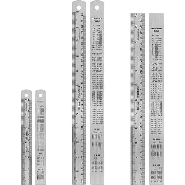 Breman Precision 3 Pc Metal Ruler Set 6 Inch Ruler And 2 Pc 12 Inch Stainless