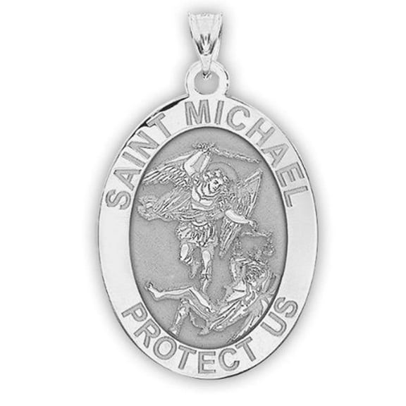 Picturesongold.Com Saintmichael Oval Religious Medal Necklace Pendants Adult Sterling Silver-2/3x3/4