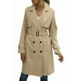 thumbnail image 3 of Women'S Double Breasted Long Sleeves Long Trench Coat Windproof Classic Lapel Slim Overcoat with Belt Khaki L, 3 of 5