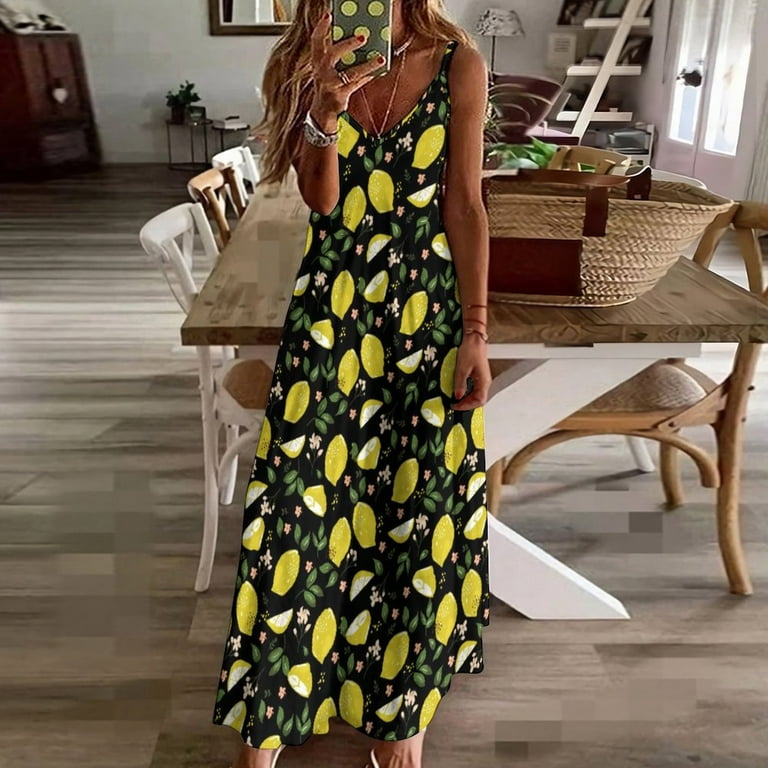 knee length dresses for ladies Ivory Colorful Floral and Fruit Print Maxi Dress main image 1
