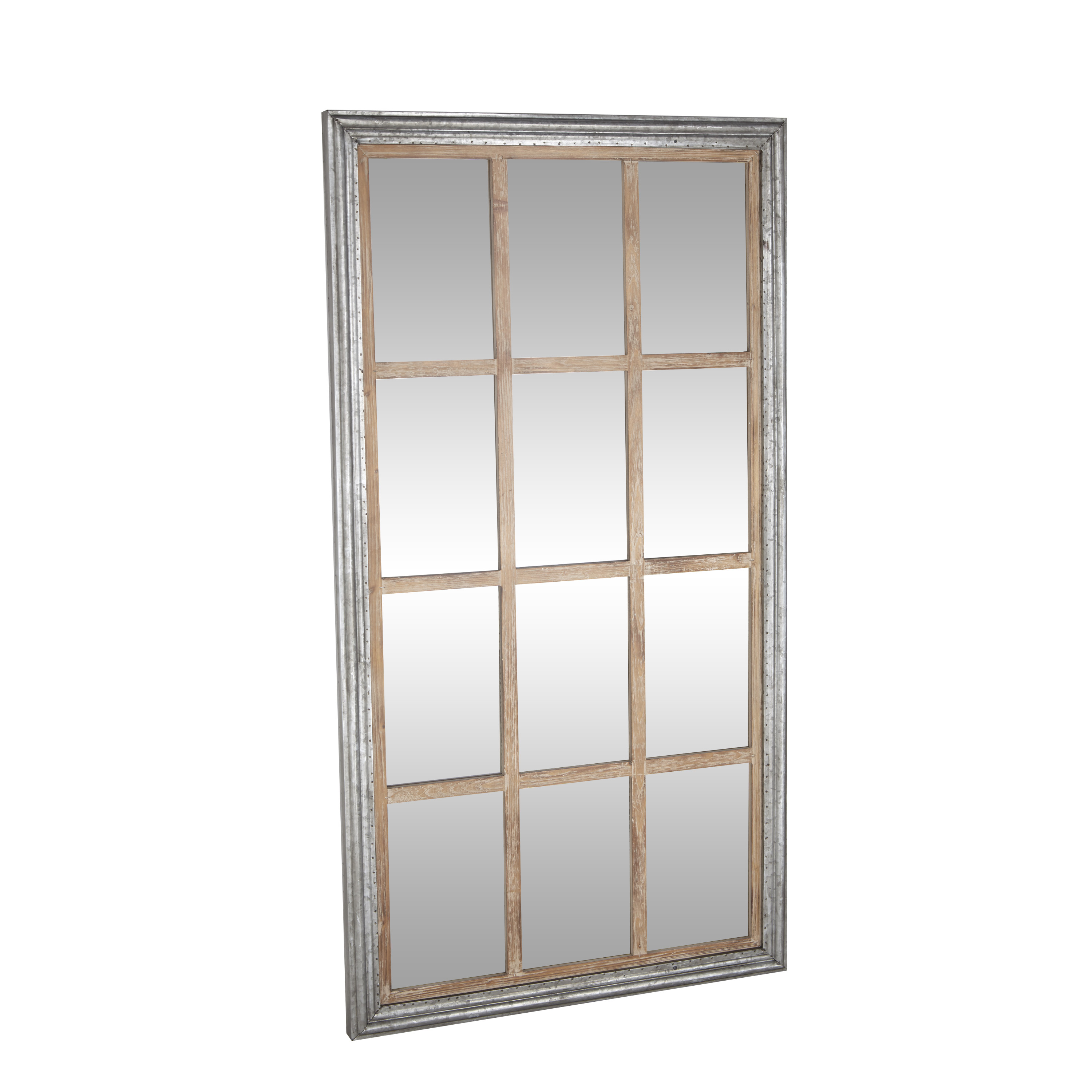 DecMode 35" x 67" Brown Window Pane Inspired Wall Mirror