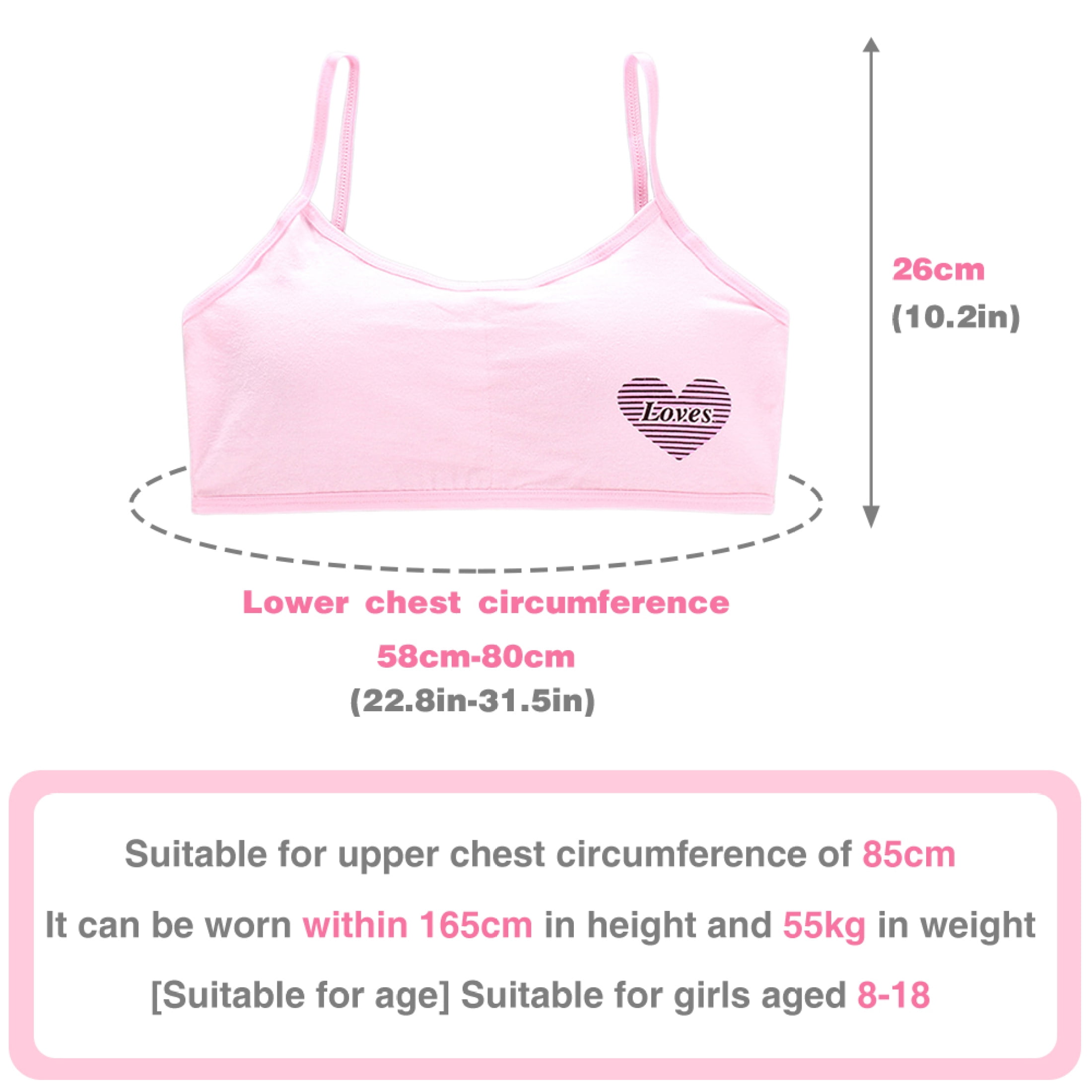LICHENGTAI 4pcs Girls Bra Cotton Vest Bra Full Cup Breathable Bra with  Chest Pads for Adolescent Girls Aged 8-18 One Size White Pink Black Skin  Color