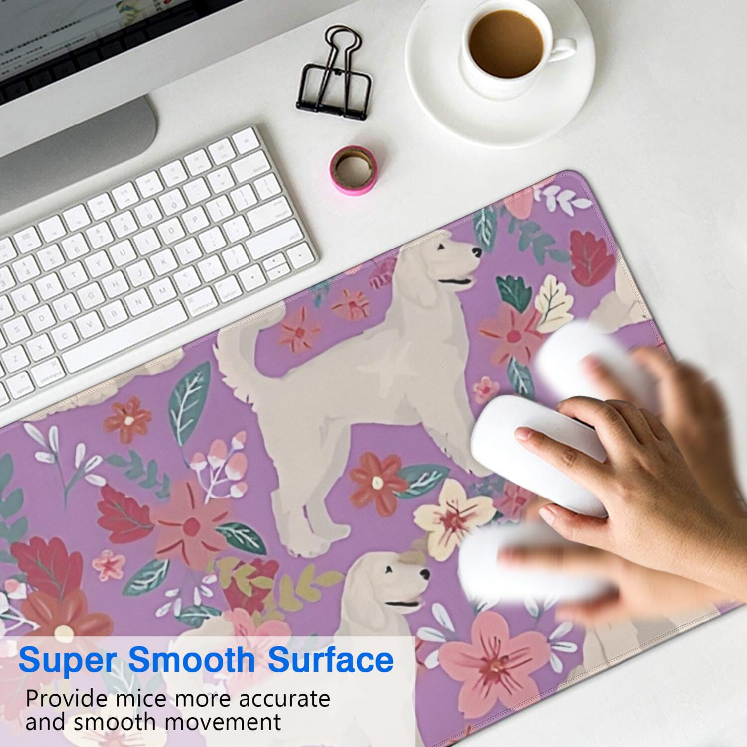 Long Mouse Pads for Desk,Goldendoodle Dog and Flower Floral Desk Mats on Top Of Desks, Desk Mouse Pad Extra Large with 3mm Non-Slip Base and Stitched Edge for Gaming,Office,Work,Home 31.5"x11.8"