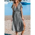 thumbnail image 4 of CUPSHE Women's Cover Up V Neck Midi Dress Short Sleeves Summer Beachwear Casual Coverups Striped, 4 of 6