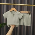thumbnail image 2 of Aocisk Baby Girl Outfits Summer Short Sleeve Set Cute and Linen Button Short Sleeve T Shirt Shorts Thin Grey 6-12 Months, 2 of 3