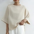 thumbnail image 2 of Women's Short Sleeve V Neck T-Shirt Tops Blouses Tees Loose Fit Crewneck Solid Color Casual Daily Wear Vacation Travel Loungewear Fashion Essential Gift for Women | CSEONE,Beige Free Size, 2 of 7