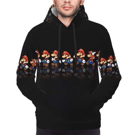 Saiise Mario O Men's Graphic Print Long Sleeve Drawstring Hoodie Pullover Sweatshirt-Small