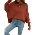thumbnail image 3 of Liacowi Women Juniors Knitted Sweater Long Sleeve Pullover Slit Hem Jumpers Tops Fall Loose Knitwear for Teen, 3 of 8