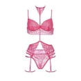 thumbnail image 4 of Ring Sleepwear Steel Underwear Pajamas Fashion Lace Garter Bra & Brief Sets, S, Hot Pink, 4 of 8