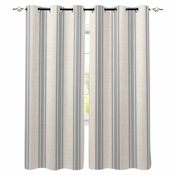 Blue Striped Blackout Curtains 84 Inches Long, Modern Farmhouse Stripes Rustic Thermal Insulated Black Out Curtains, Darkening Window Curtain Drapes for Bedroom Living Room 52"x84" 2 Panels
