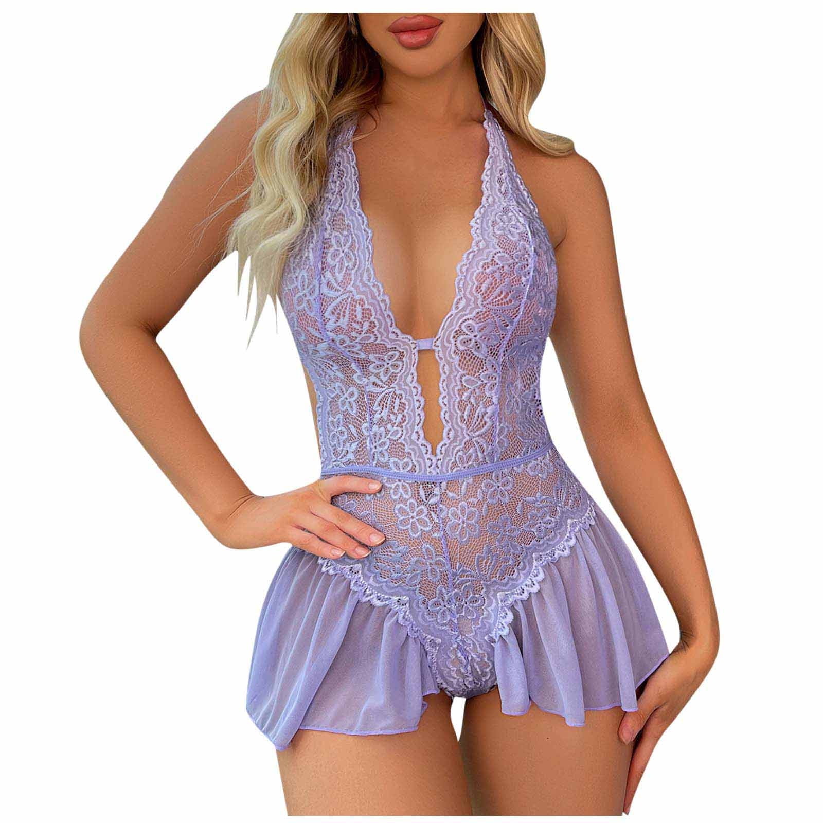 Womens Sexy Lingerie Naughty Sexy See Through Teddy Chemise Nightwear One-Piece Mini Skirt with G-String Teddy Lingerie Babydoll See Through Lingerie Sex Naughty Roleplay Mini Plaid Skirt