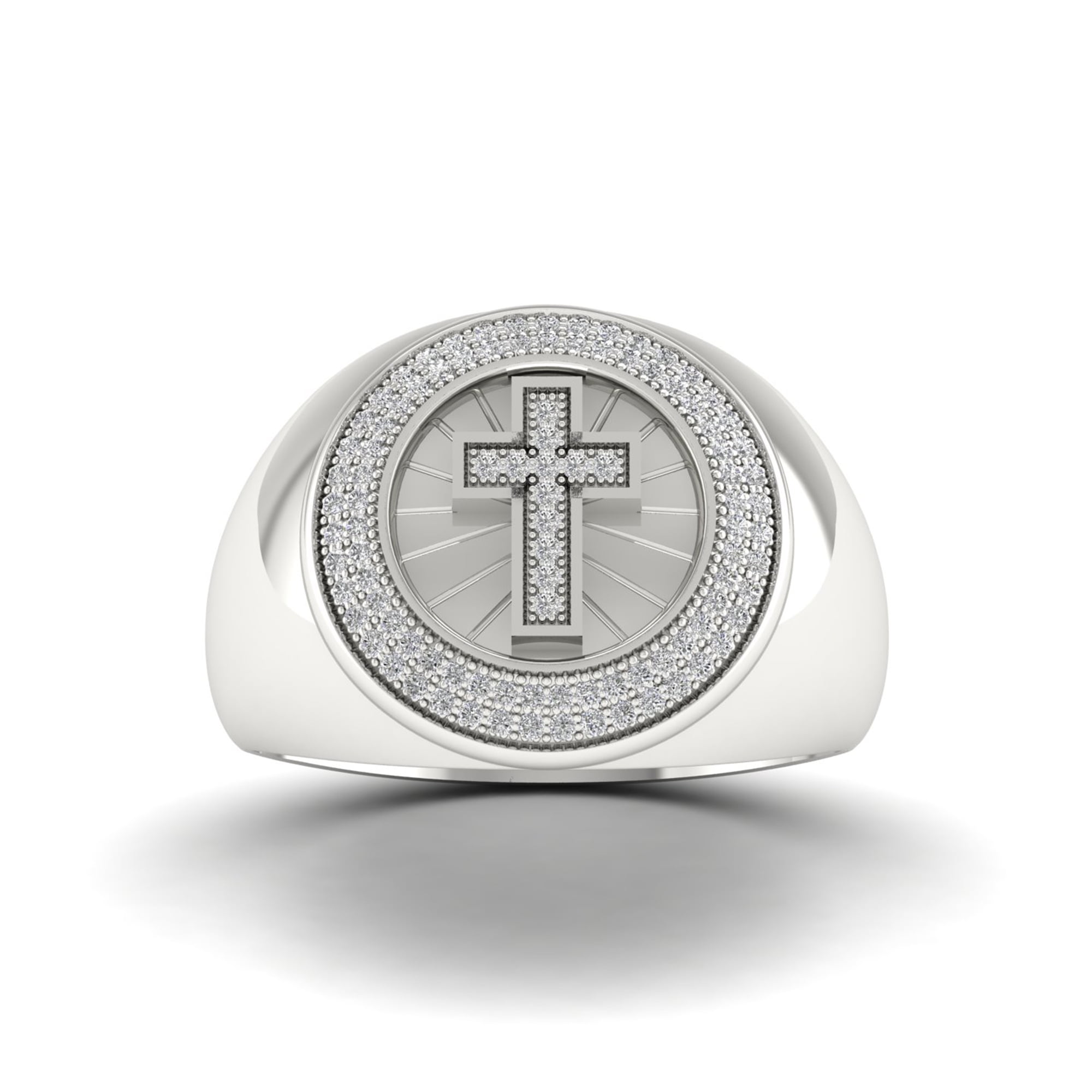 1/3Ct TDW Diamond S925 Sterling Silver Men's Cross Ring