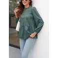 thumbnail image 2 of Animal Print Ruffle Neck Long Sleeve Tiered Blouse for Women Olive Green Large, 2 of 5