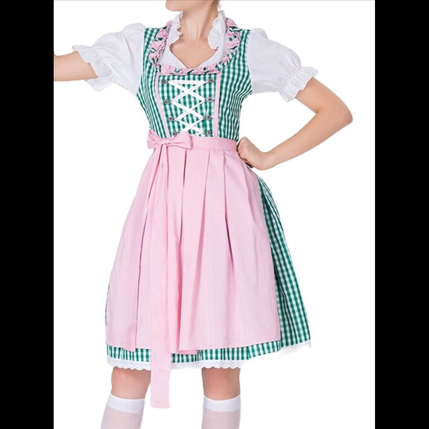 Disfraz de Oktoberfest Alemán para Mujer, Estilo Dirndl, para Adultos, para de Cerveza Tradicional, Disfraz de Sirvienta. Verde XXL