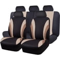 thumbnail image 1 of CAR PASS Line Rider Sporty Cloth 11PCS Universal Fit Car Seat Cover -100% Breathable with 5mm Composite Sponge Inside,Airbag Compatible,3zipper Bench(Full Set, Black and Beige), 1 of 13