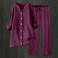 thumbnail image 2 of Fiaer,Women's V Neck Oversized Lounge Wear Sets,Loose Fit Casual Trendy Outfits Sets with Pockets,Women's Button down Shirts and Elastic Waisted Pants Wine XXL, 2 of 4
