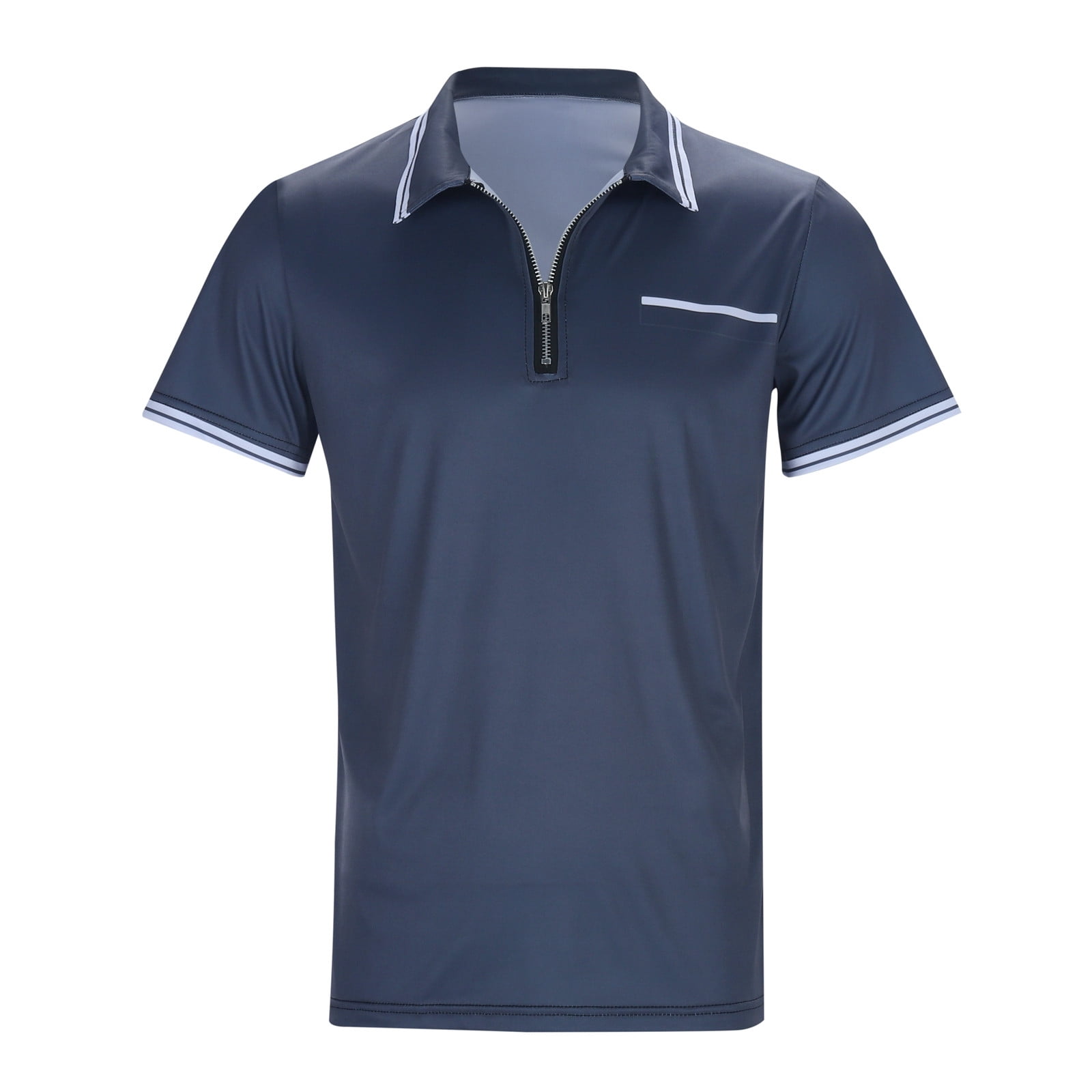 T-Shirts For Men Zipper Turn Down Collar Short Sleeved T Shirt