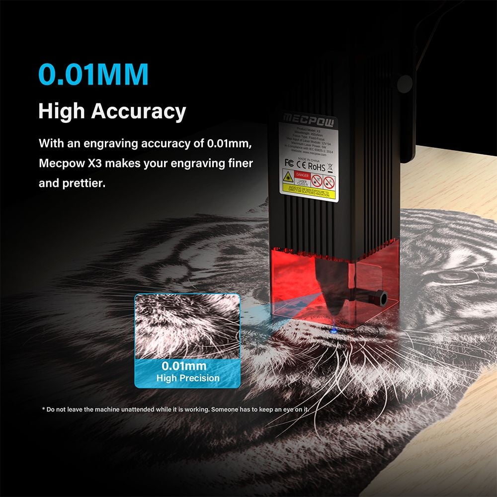 5W Laser Engraving Machine with Safety Lock, Emergency Stop, Flame Detection, Gyroscope Sensor, US Plug - High-Precision Engraving-Mecpow X3