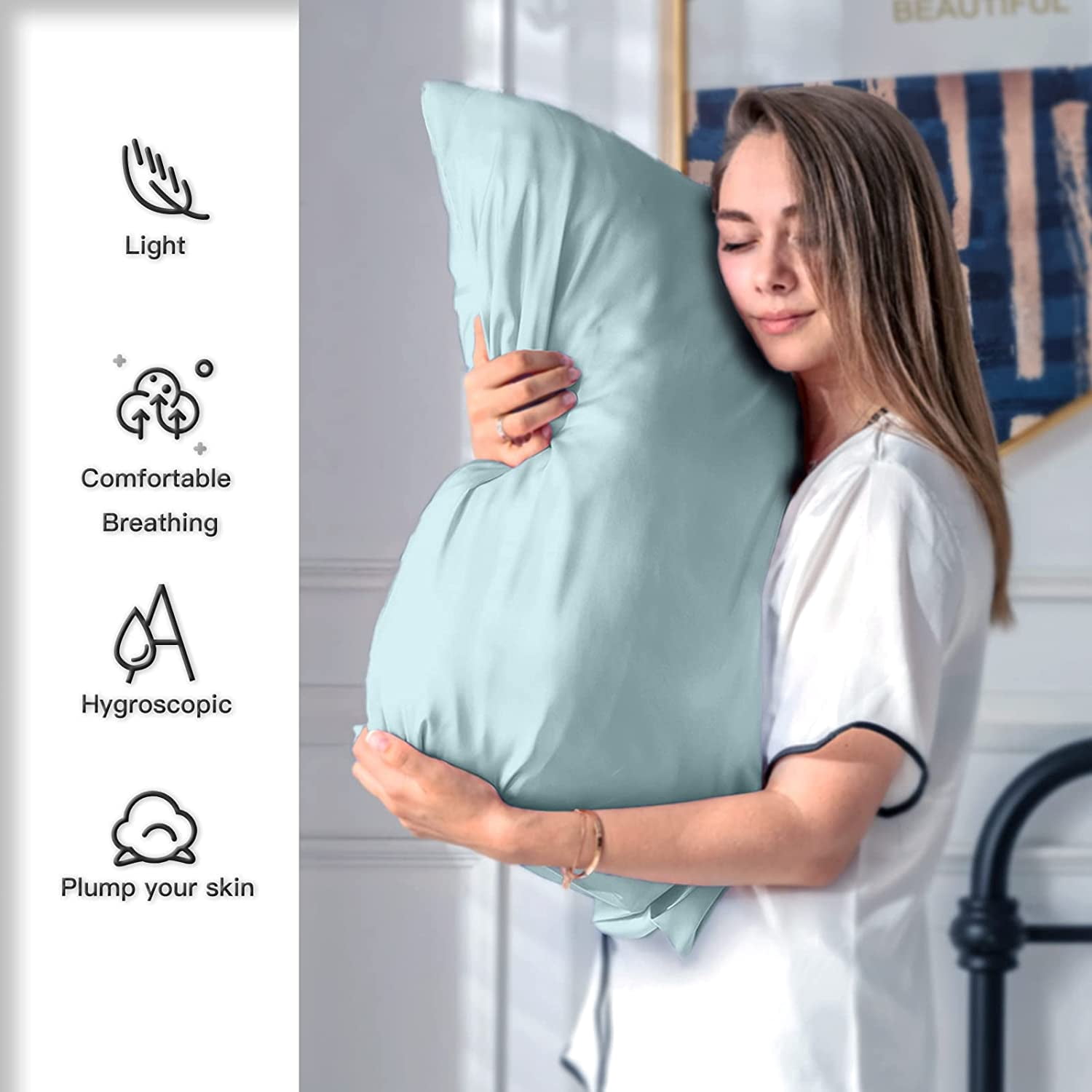 Mulberry Silk Pillowcase for Hair and Skin Standard Size 20"X 26" Pillow Case with Hidden Zipper Soft Breathable Smooth Cooling Covers Sleeping (Haze Blue,Standard,1Pcs)