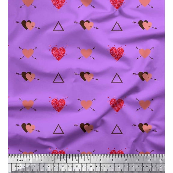 Soimoi Purple Cotton Voile Fabric Triangle & Arrow Heart Printed Fabric 1 Yard 42 Inch Wide
