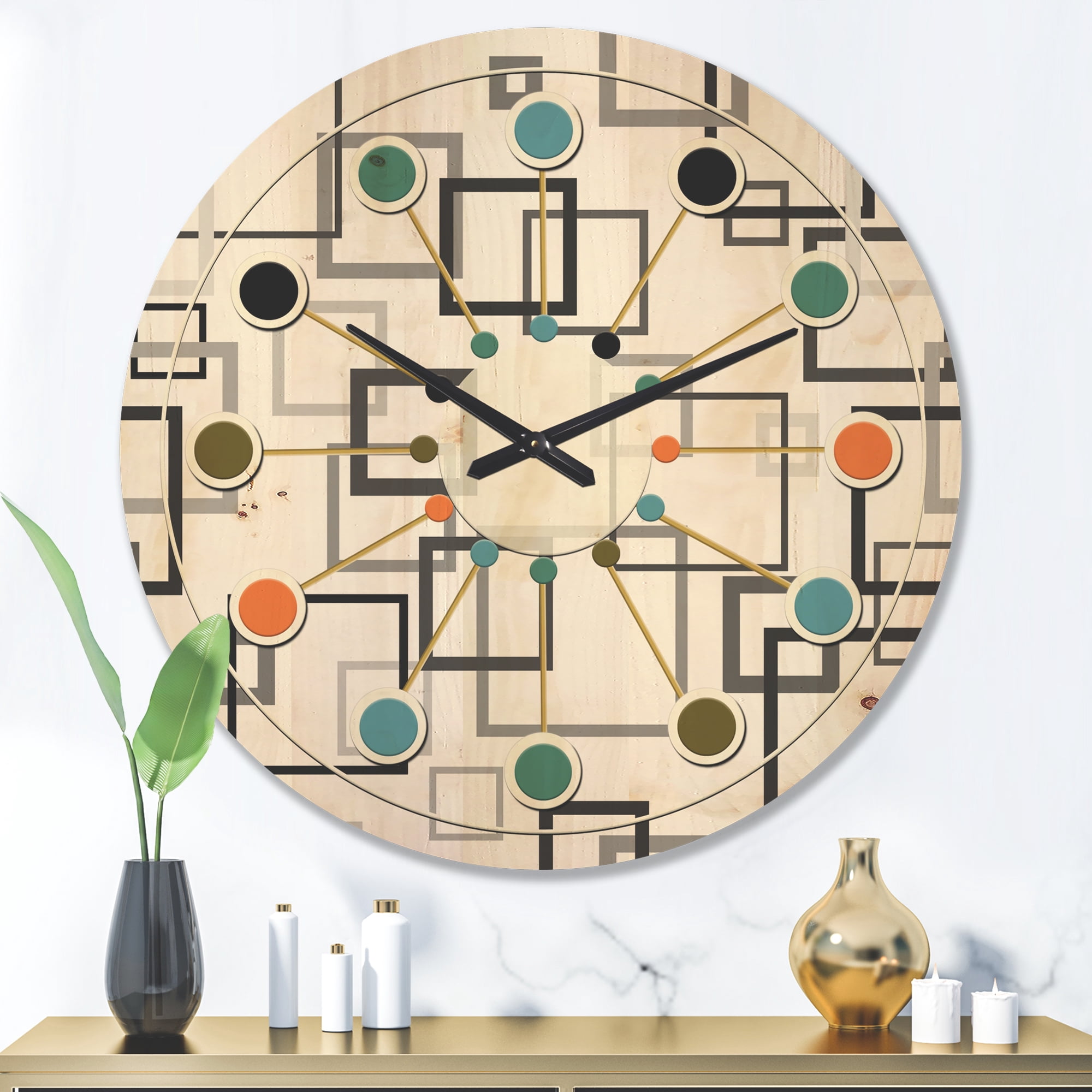 Designart 'Abstract Retro Design Pattern II' Mid-Century Modern Wood Wall Clock
