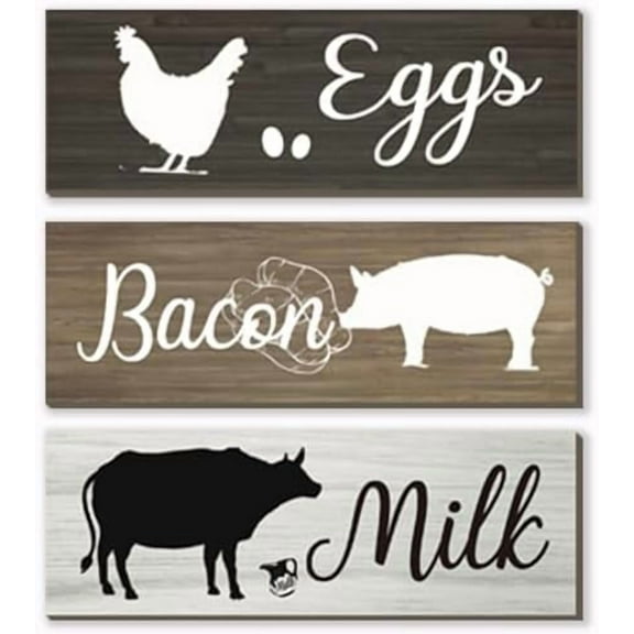 3 Pieces Farmhouse Kitchen Wall Decor Cow Hen and Pig Kitchen Decor Rustic Wooden Kitchen Signs Country Wall Decorations for Kitchen Home Dining Room Wall Decor, 12X4 Inch
