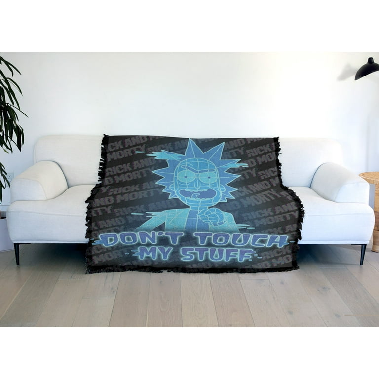 Rick and Morty Blanket 50 x60 Don t Touch My Stuff Woven Tapestry Cotton Blend Fringed Throw Blanket
