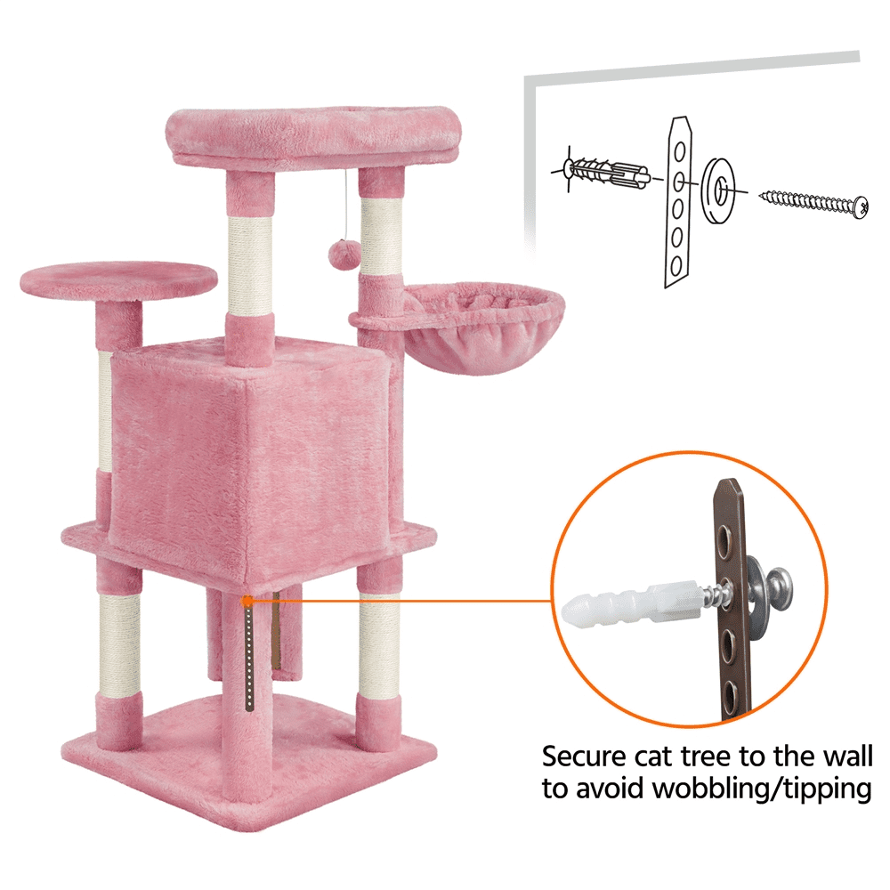 Alden Design 42"H Multilevel Cat Tree Tower with Condo and Perches, Pink
