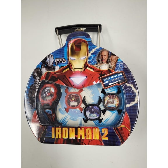 Marvel- Iron Man 2 Tin Box, LCD Watch With Snap-On Covers