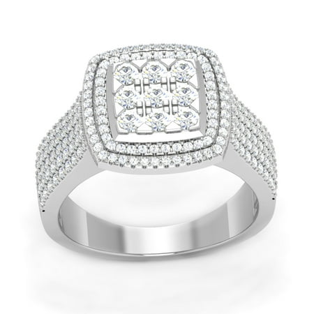 10K White Gold 1 Ct Round Cut Natural Diamond Halo Engagement Ring I2