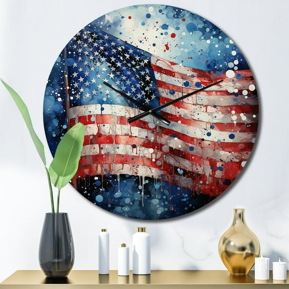 Designart "American Flag Display II" American Oversized Wall Clock