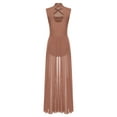 thumbnail image 4 of renvena Lyrical Dance Costumes for Women Sleeveless Turtleneck Backless Mesh Tulle Maxi Dress Coffee M, 4 of 5