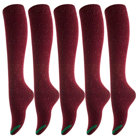 Lovely Annie Women's 5 Pairs Pack Knee High Cotton Boot Socks Size 7-9(Wine)