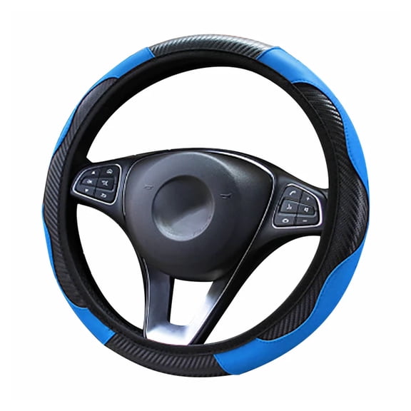 EIMELI Fiber Leather Car Steering Wheel Cover For Round and D Type, Universal 14.5-15.5 in Breathable Anti Slip Auto Steering Wheel Covers for Car Truck SUV, Black Blue