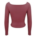 thumbnail image 5 of ATOYSOY Women's Slim Basic Cropped Tops Fashion Casual Cotton Shirts Solid Color Pullover Square Neck Sweatshirts Outwear Long Sleeve Tees Fall Winter Brown XL, 5 of 6