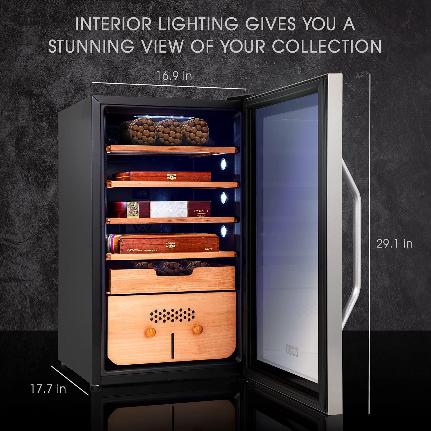 Schmécké 400 Cigar Cooler Humidor W/ Humidity Control, Stainless Steel