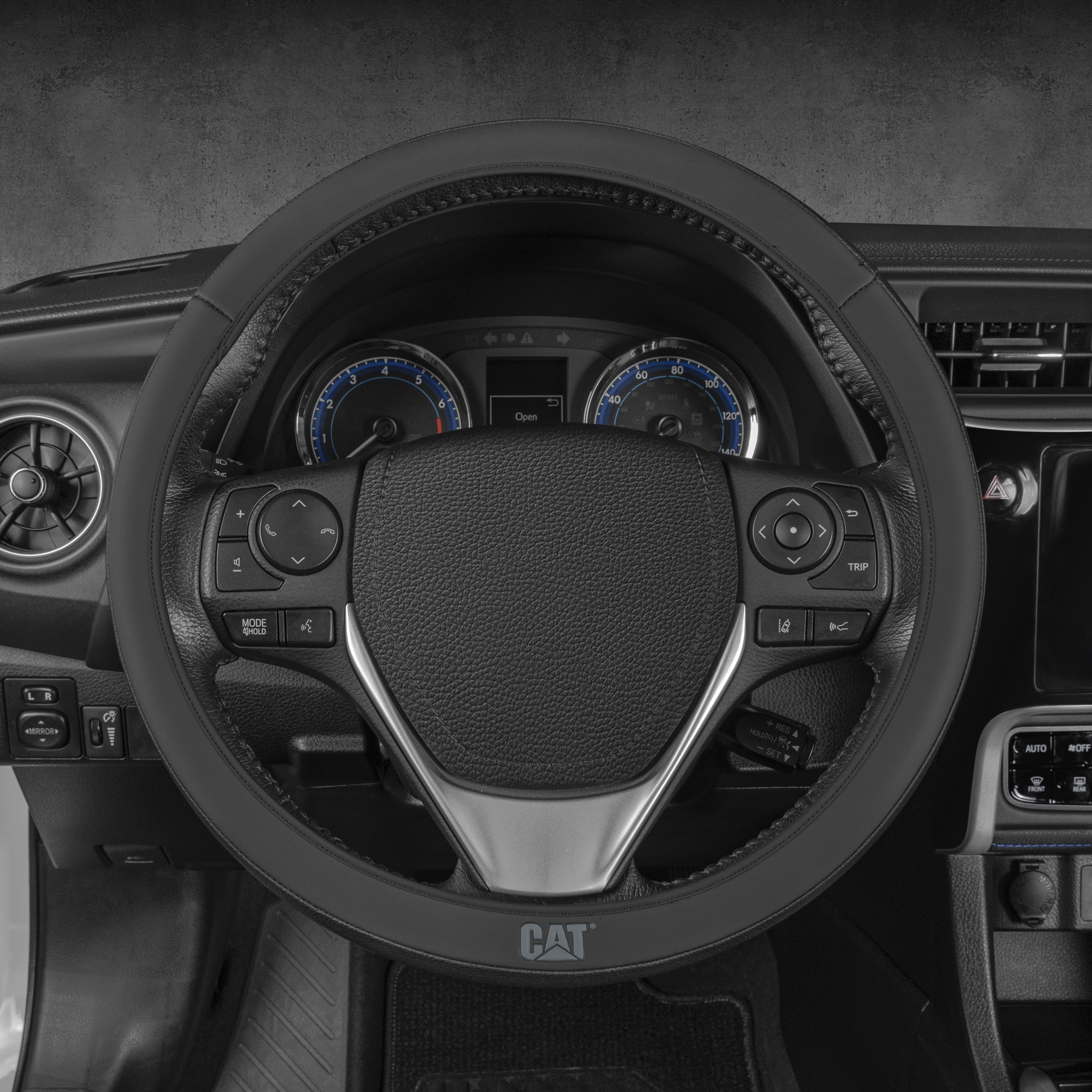 Cat® EasyWrap Faux Black Leather Steering Wheel Cover, Standard 15 inch Size, Self Wrapping Car Steering Wheel Cover for Auto Truck Van SUV
