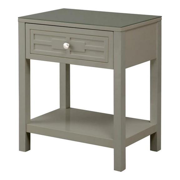 Benjara Fimo 27" NightStand with Drawer & Shelf-Glass Top-Modern Taupe Wood