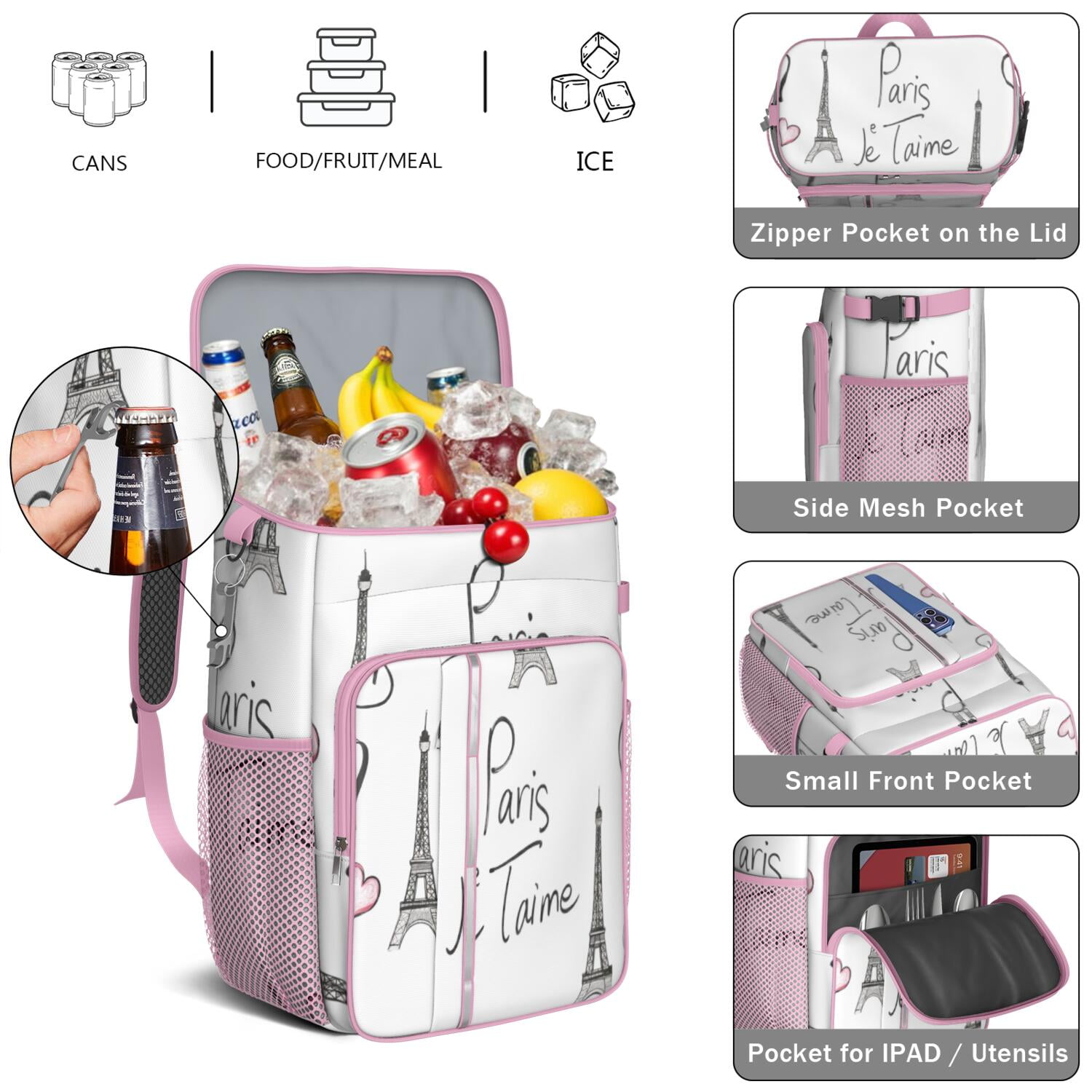 Tower Pink Cooler Backpack Insulated Waterproof Leak Proof Insulated Cooler Backpack Lightweight Lunch Picnic Camping Backpack Cooler for Men Women
