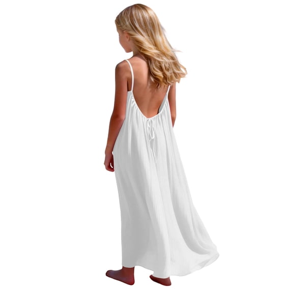 Girls Backless Cami Dresses Sleeveless Open Back Long Dress Summer Spaghetti Strap House Vacation Beach Sundresses