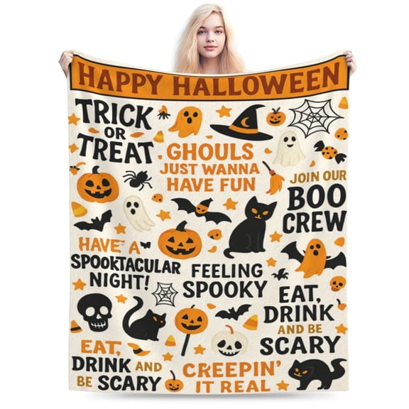 Halloween Blanket Soft Cozy Pumpkin Ghost Spider Throw Blanket Super Plush Warm Bat Witch Hat Fluffy Fleece Halloween Decor Flannel Gifts Blankets for Kids Adults 50x40