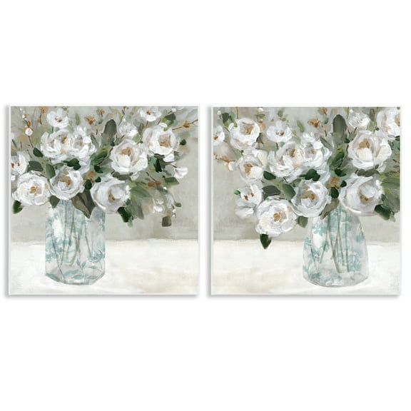 Stupell Industries Blooming White Rose Bouquets Plants & Flowers Painting Unframed Art Print Wall Art, 12 x 12, Set of 2
