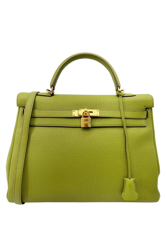 Pre-Owned Hermes Kelly 35 Togo Leather Satchel Shoulder Bag Vert Anis