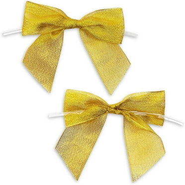 Gold Organza Bow Twist Ties for Favors and Treat Bags (1.5 Inches, 36 Pack)